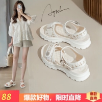 奥古狮登凉鞋女2023新款夏季百搭小香风沙滩鞋女时尚增高魔术贴露趾鞋子...